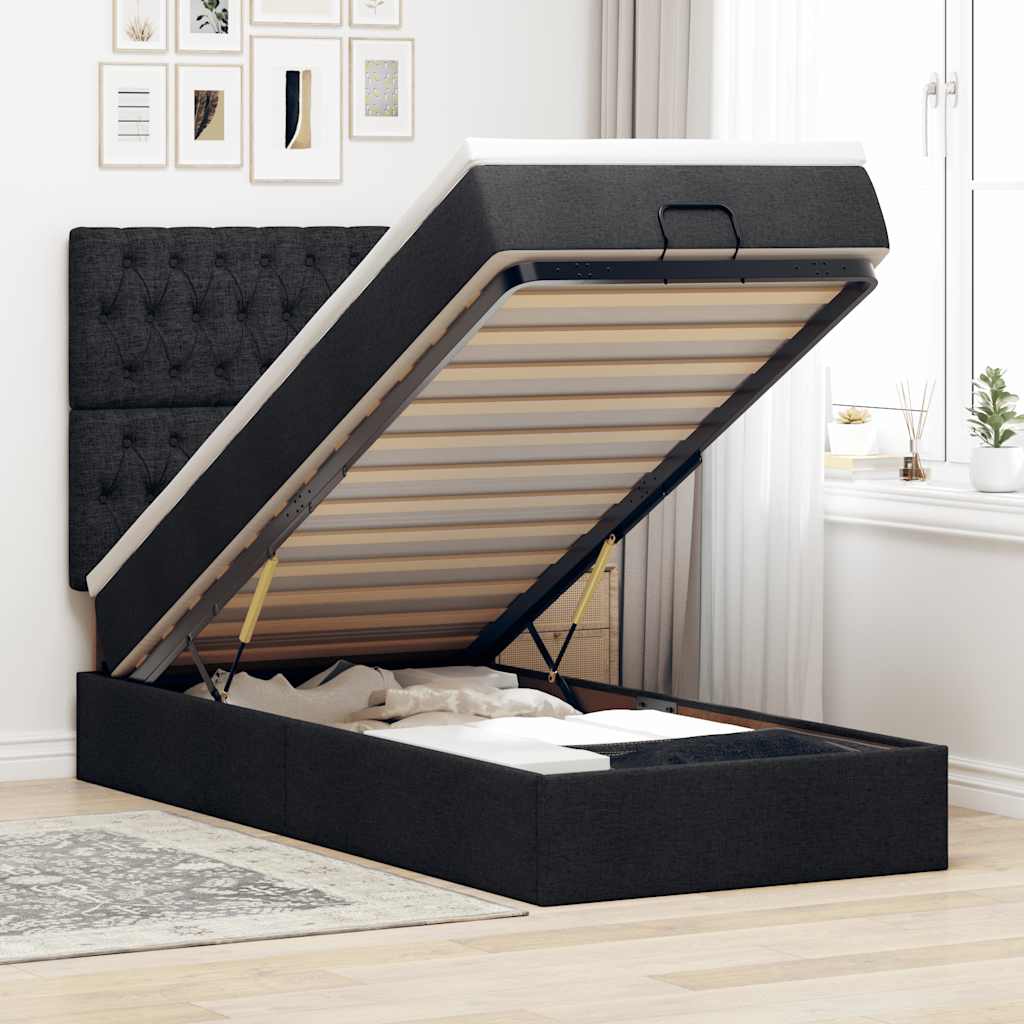 ottoman seng med madras 90x200 cm stof sort