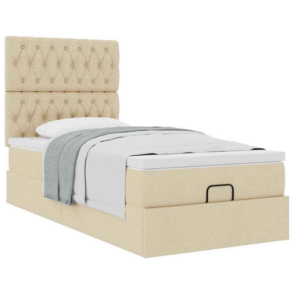 ottoman seng med madras 90x200 cm stof cremefarvet