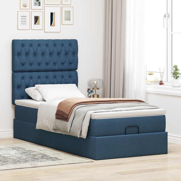 ottoman seng med madras 90x200 cm stof blå