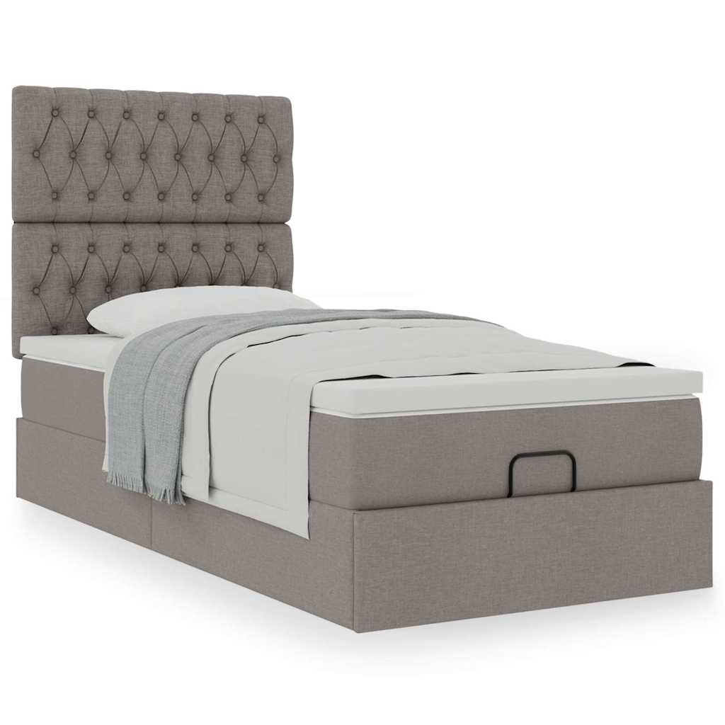 ottoman seng med madras 100x200 cm stof gråbrun