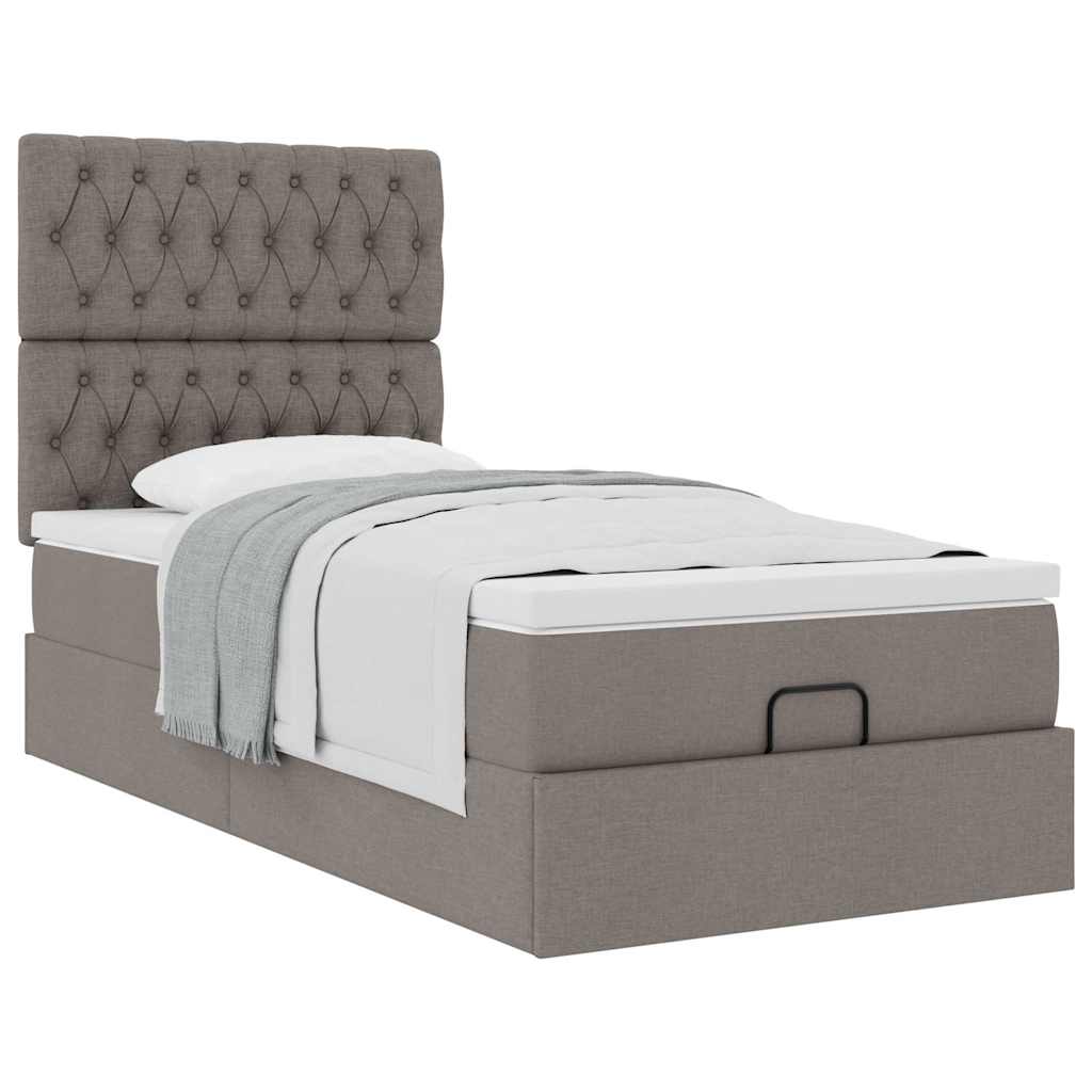 ottoman seng med madras 100x200 cm stof gråbrun