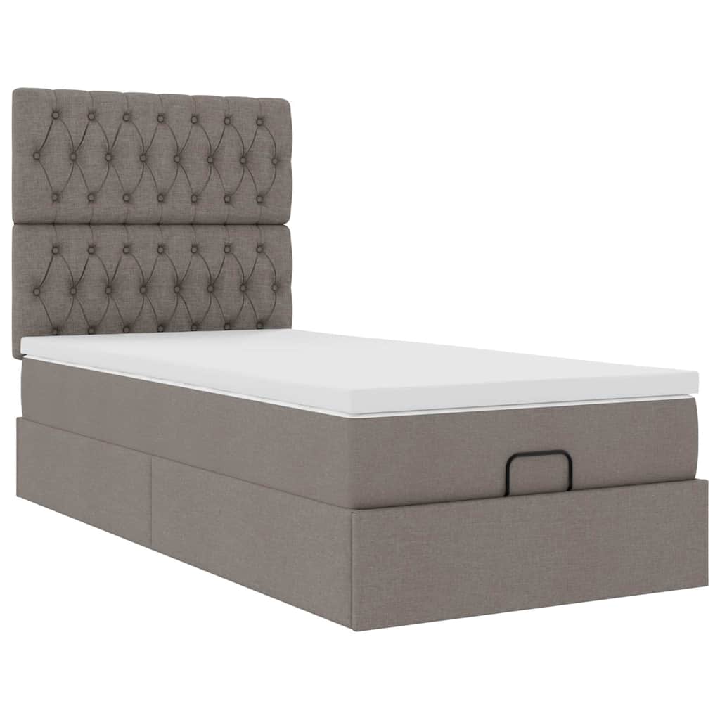 ottoman seng med madras 100x200 cm stof gråbrun