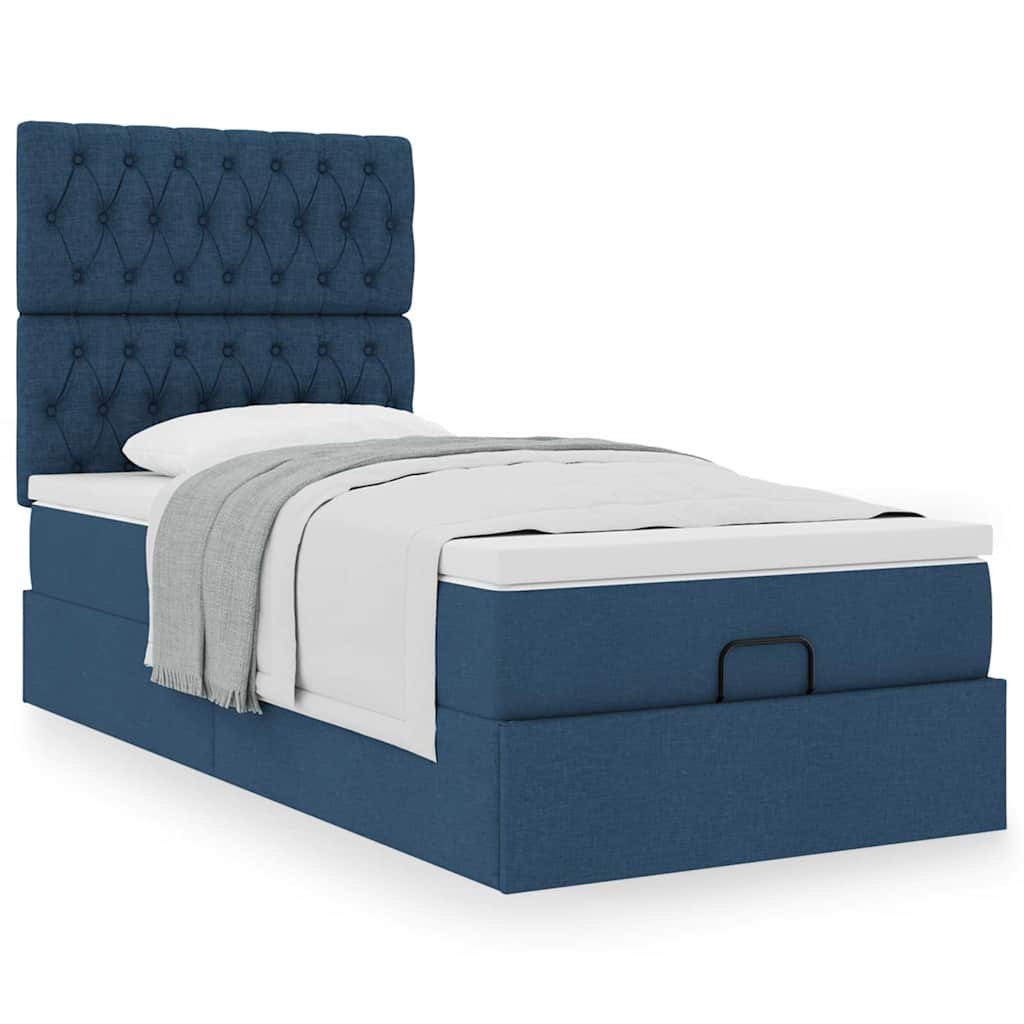 ottoman seng med madras 100x200 cm stof blå