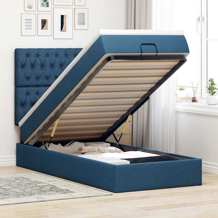 ottoman seng med madras 100x200 cm stof blå