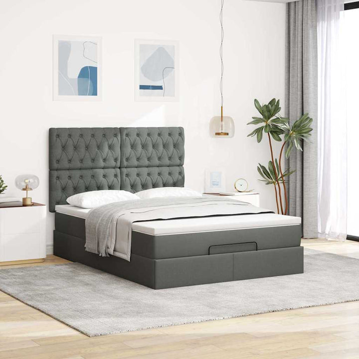 osmannisk sengeramme med madras 140x190 cm stof mørkegrå