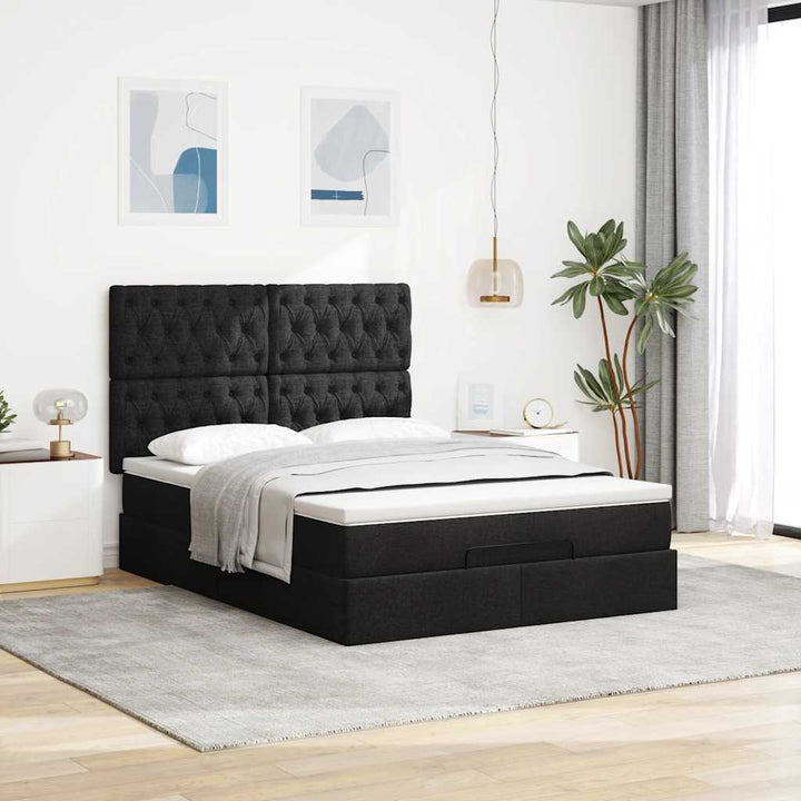 osmannisk sengeramme med madras 140x200 cm stof sort