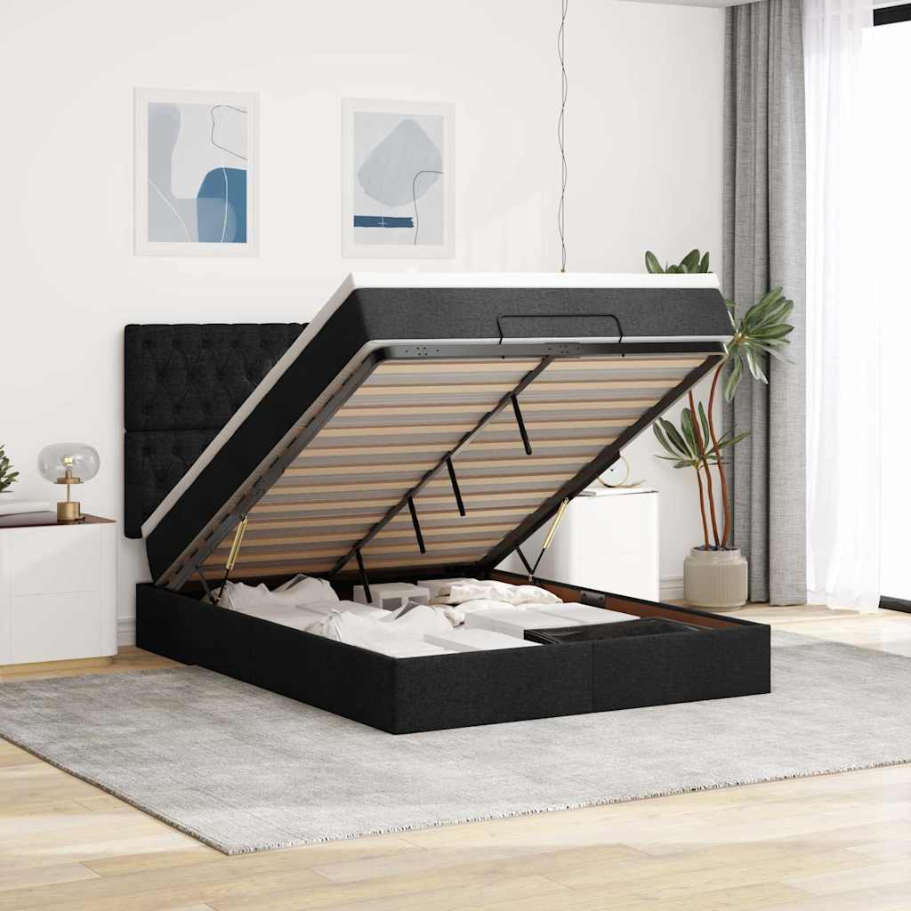 osmannisk sengeramme med madras 140x200 cm stof sort