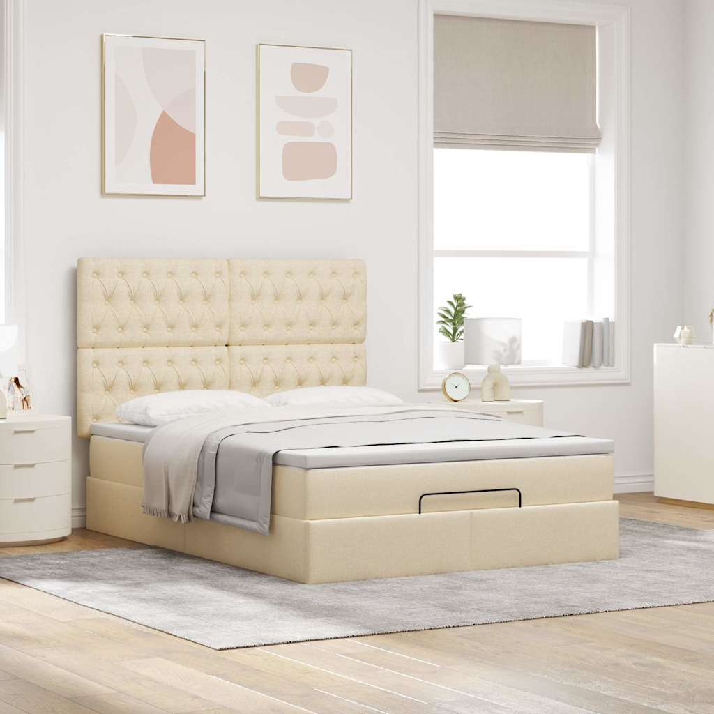 osmannisk sengeramme med madras 140x200 cm stof cremefarvet