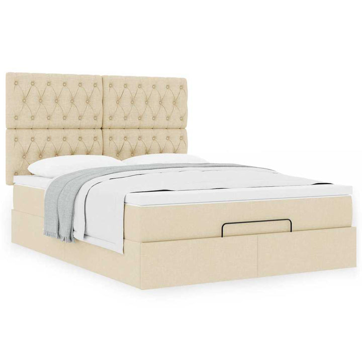 osmannisk sengeramme med madras 140x200 cm stof cremefarvet