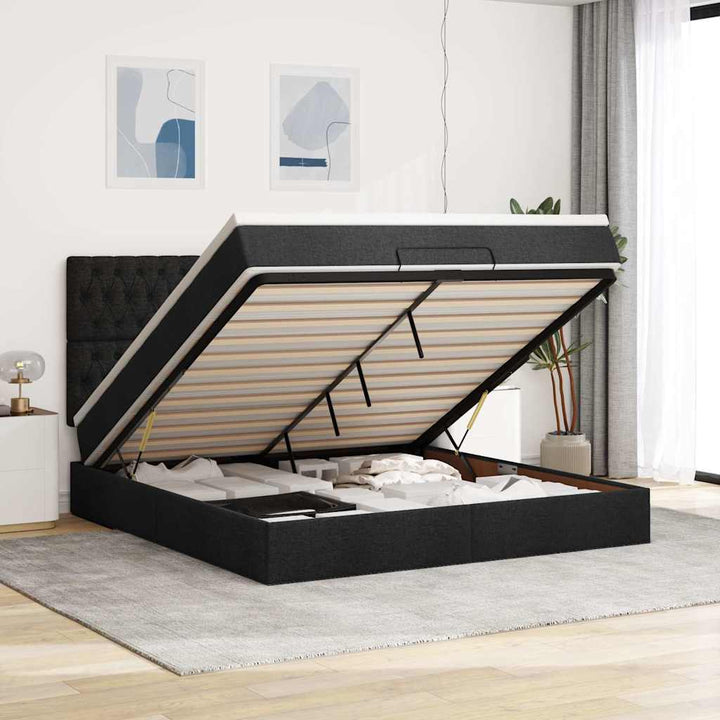 osmannisk sengeramme med madras 160x200 cm stof sort