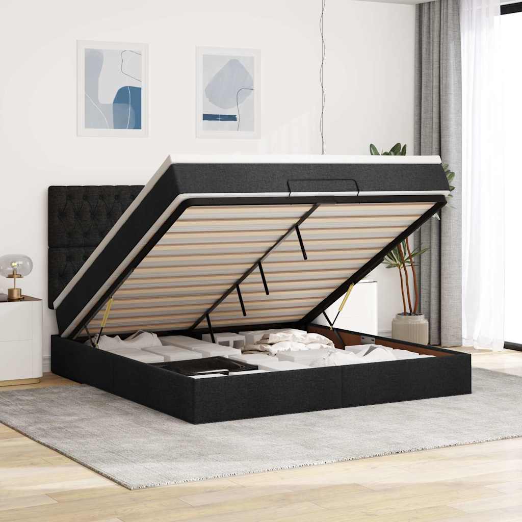 osmannisk sengeramme med madras 180x200 cm stof sort