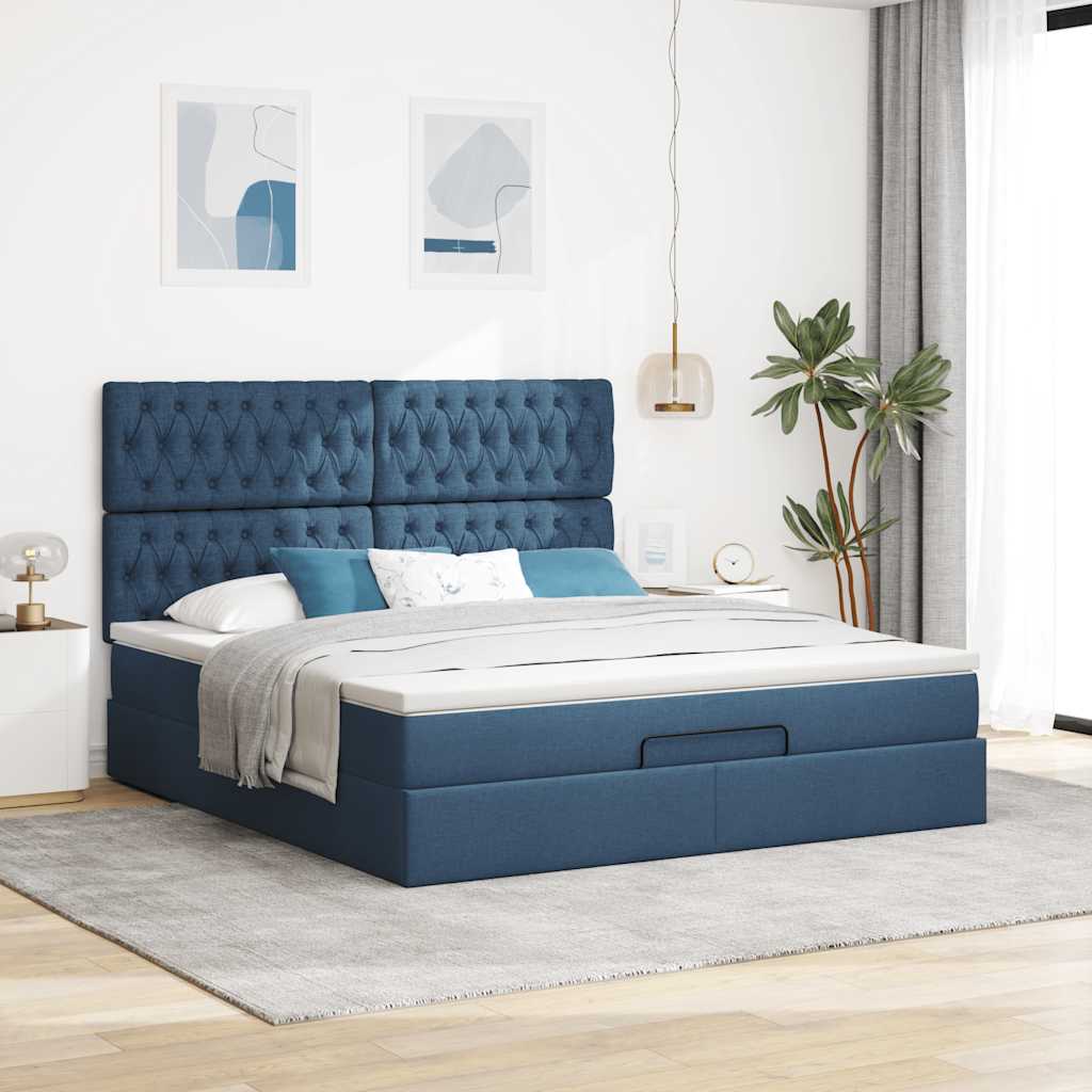 osmannisk sengeramme med madras 180x200 cm stof blå