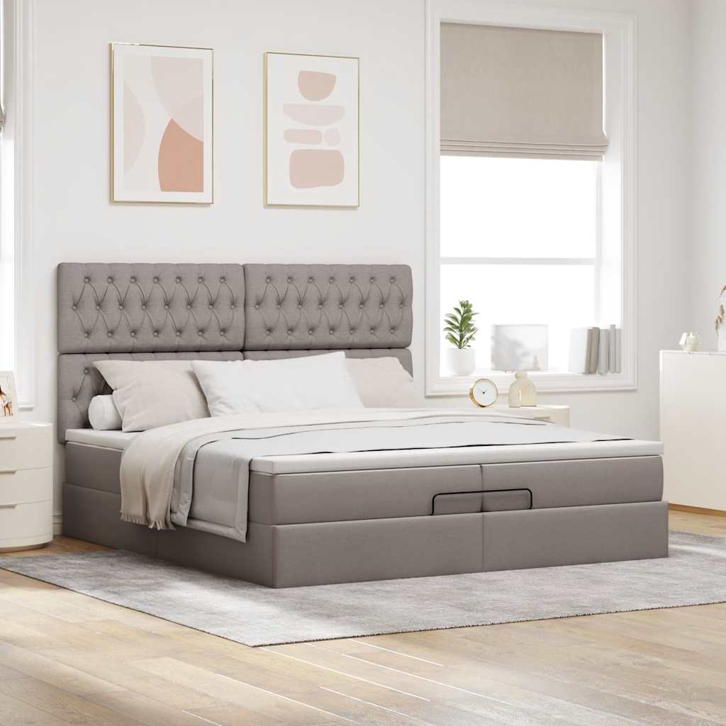 osmannisk sengeramme med madrasser 200x200 cm stof gråbrun