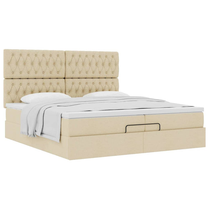 osmannisk sengeramme med madrasser 200x200 cm stof cremefarvet