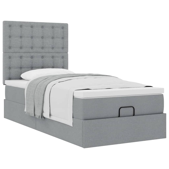 ottoman seng med madras 90x200 cm stof lysegrå