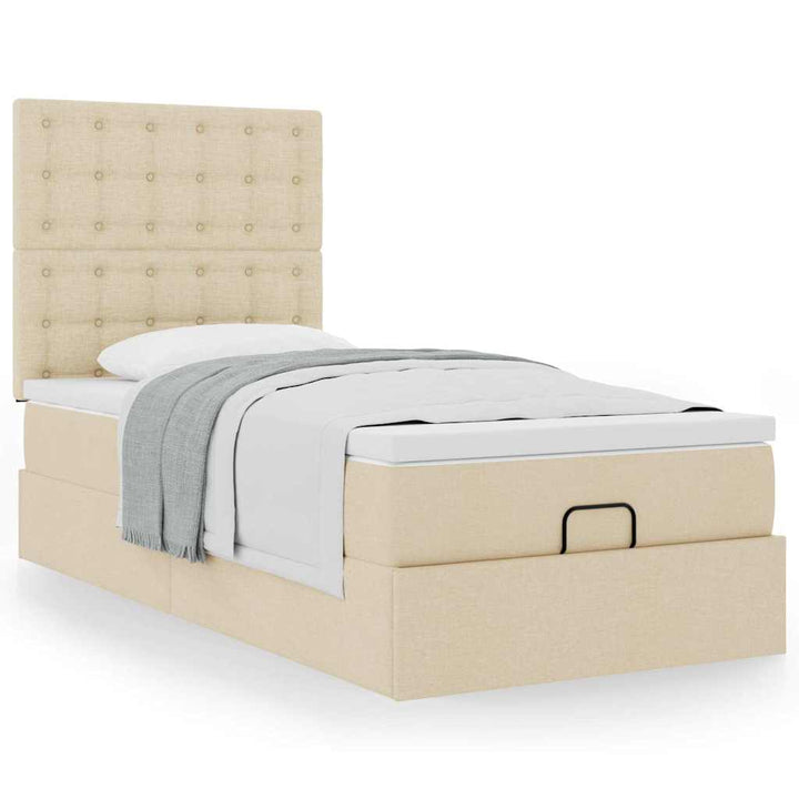 ottoman seng med madras 90x200 cm stof cremefarvet
