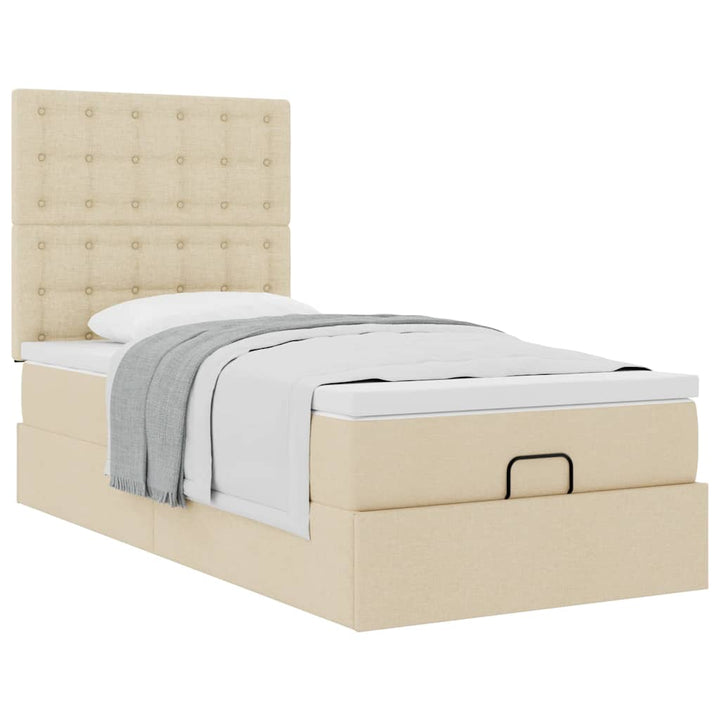 ottoman seng med madras 90x200 cm stof cremefarvet