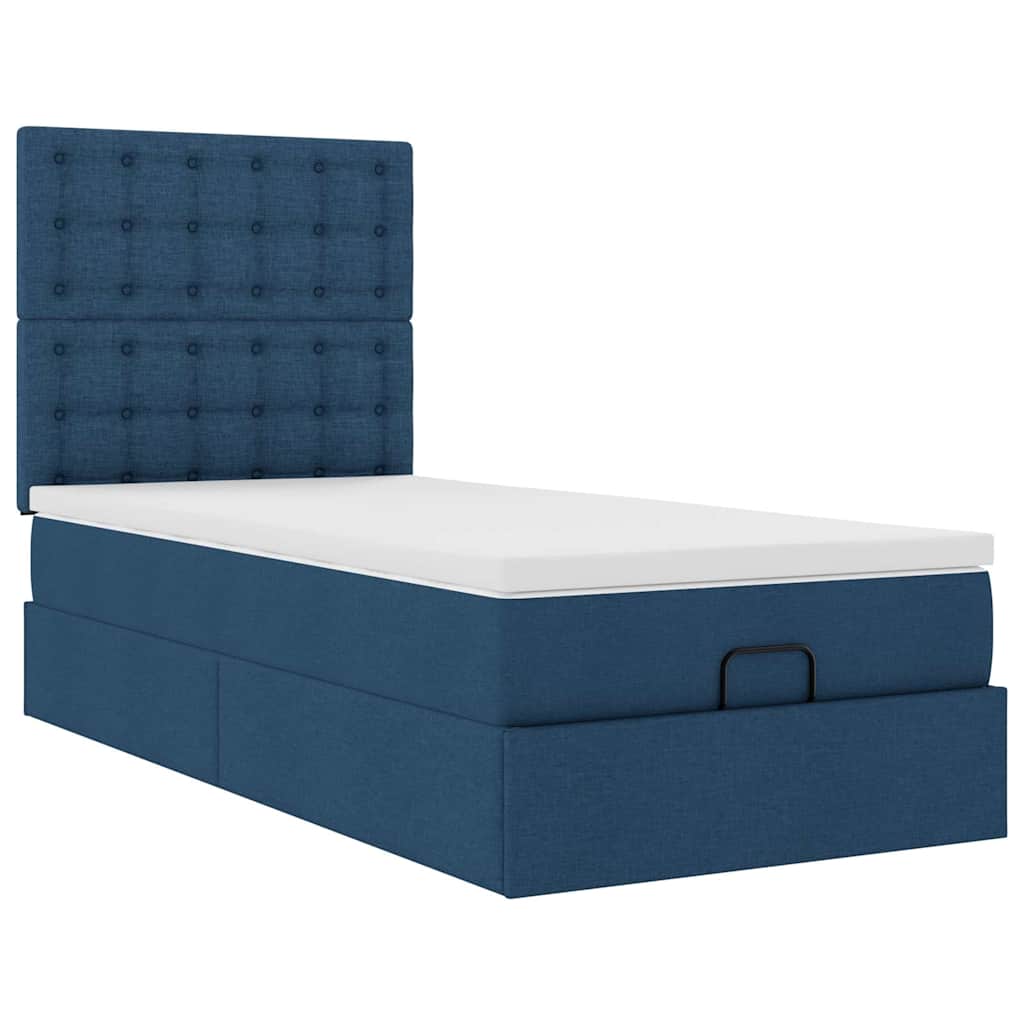 ottoman seng med madras 90x200 cm stof blå