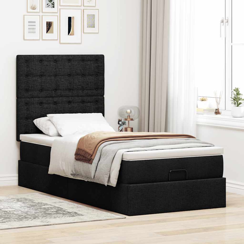 ottoman seng med madras 100x200 cm stof sort