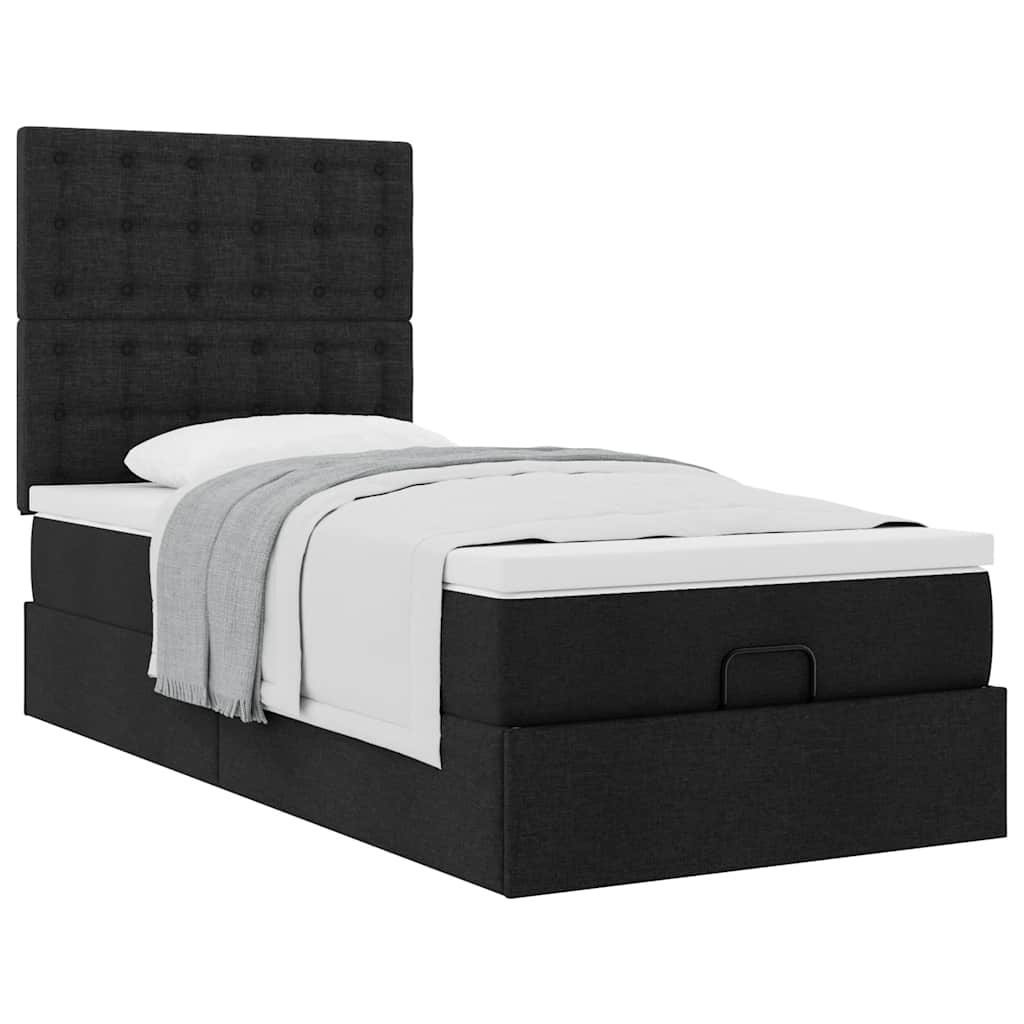 ottoman seng med madras 100x200 cm stof sort