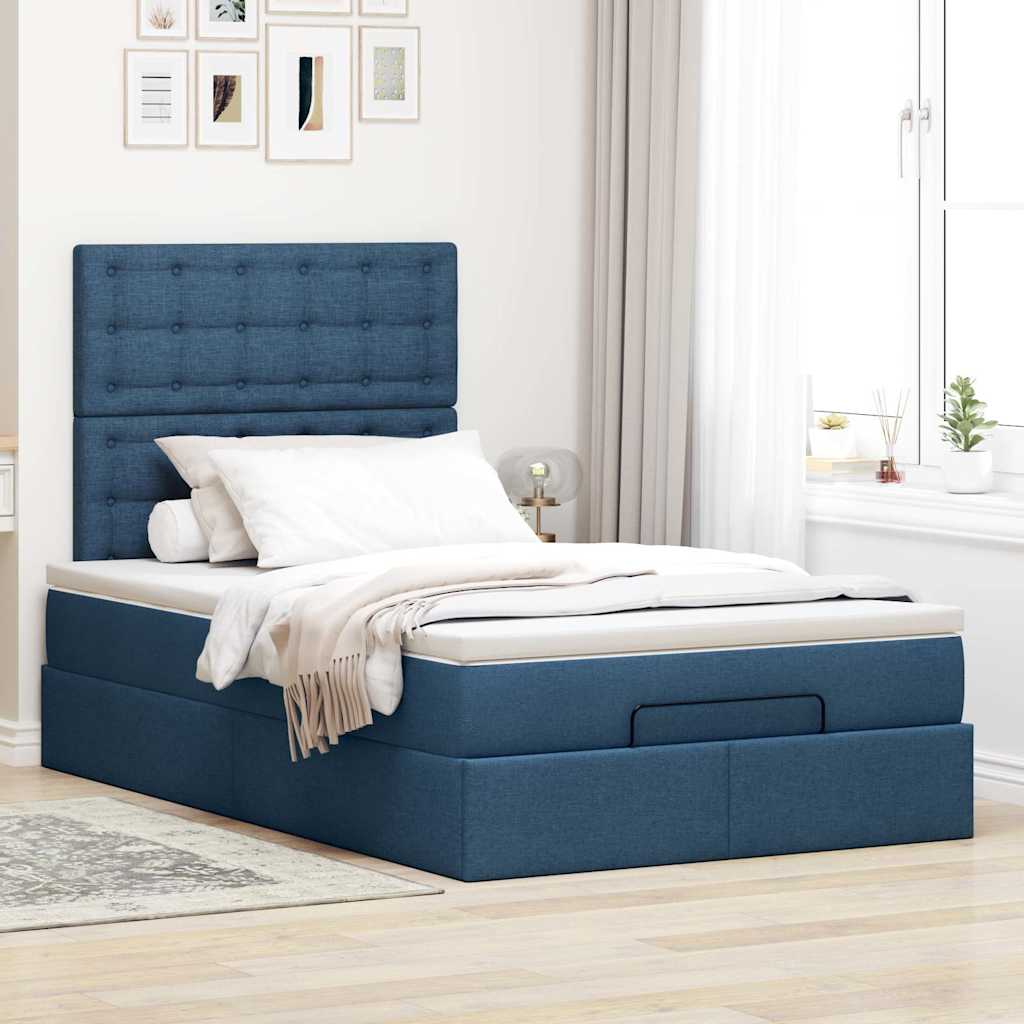 osmannisk sengeramme med madras 120x190 cm stof blå
