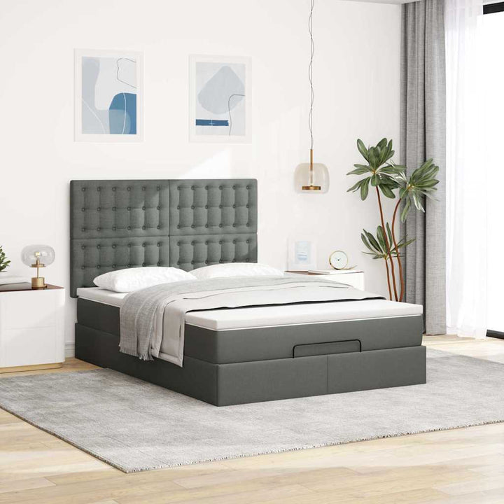 osmannisk sengeramme med madras 140x190 cm stof mørkegrå