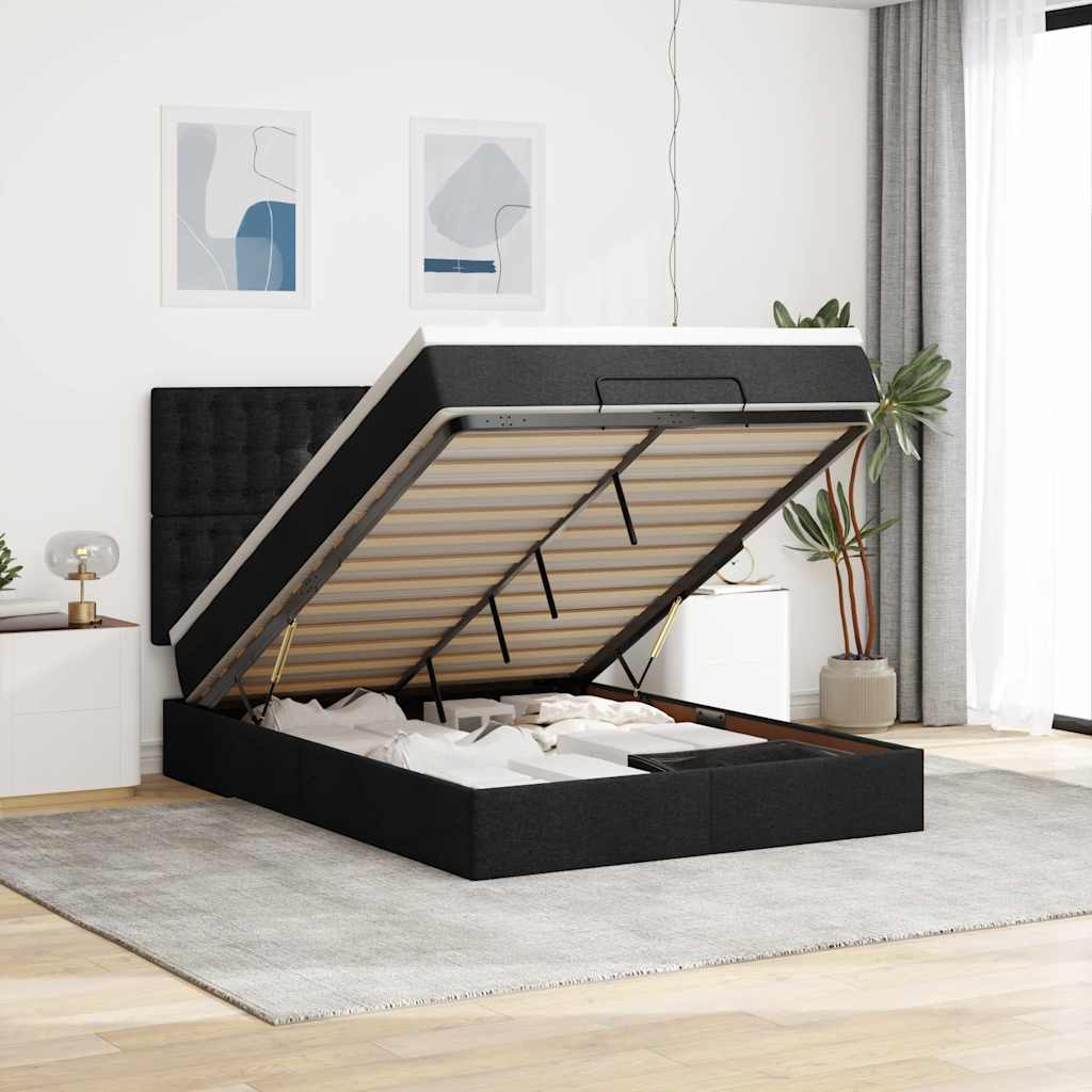 osmannisk sengeramme med madras 140x190 cm stof sort