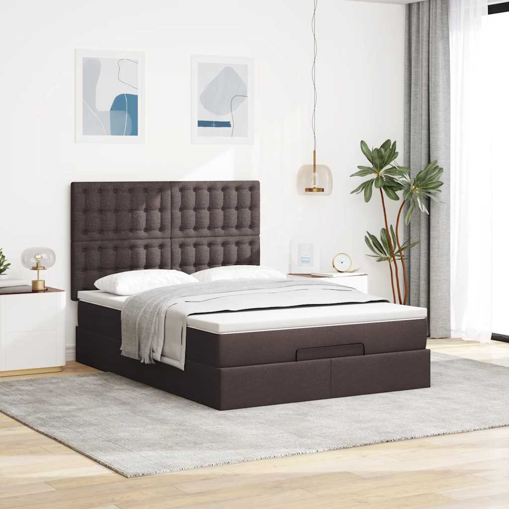 osmannisk sengeramme med madras 140x190 cm stof mørkebrun