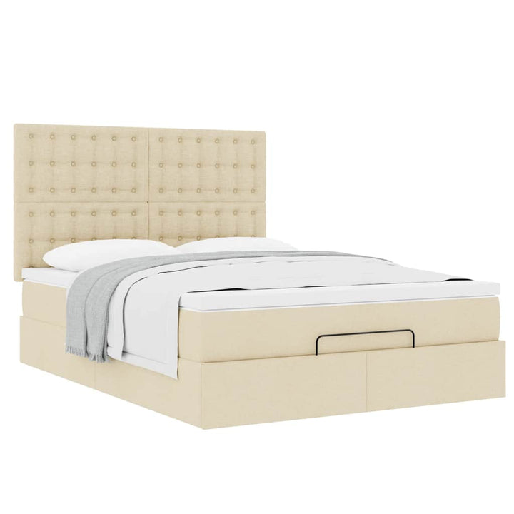 osmannisk sengeramme med madras 140x190 cm stof cremefarvet