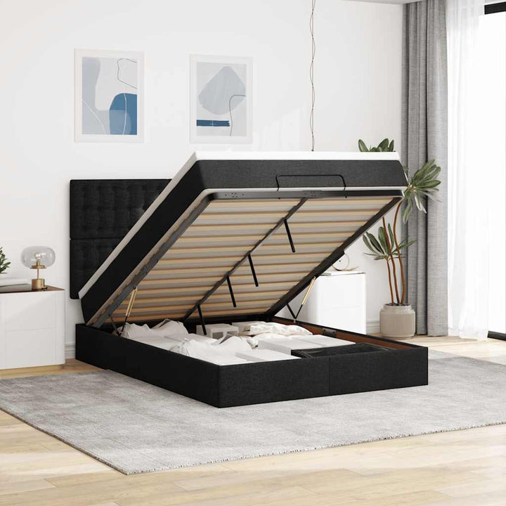 osmannisk sengeramme med madras 140x200 cm stof sort