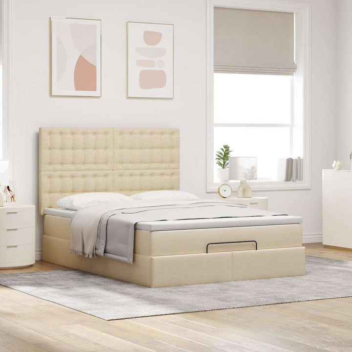 osmannisk sengeramme med madras 140x200 cm stof cremefarvet