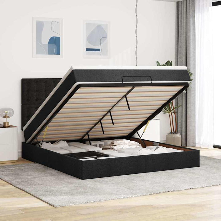 osmannisk sengeramme med madras 160x200 cm stof sort