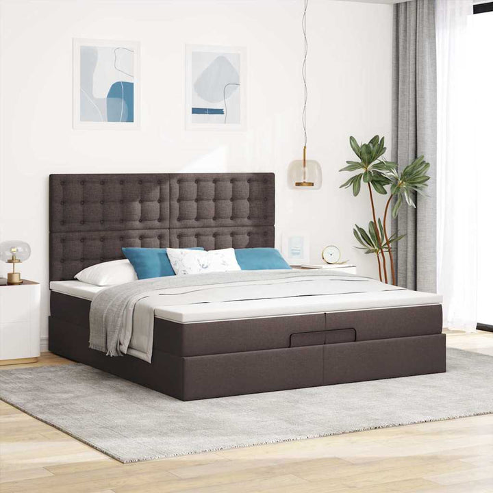 osmannisk sengeramme med madrasser 200x200 cm stof mørkebrun