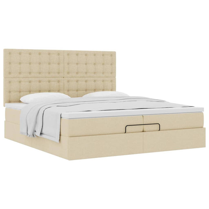 osmannisk sengeramme med madrasser 200x200 cm stof cremefarvet