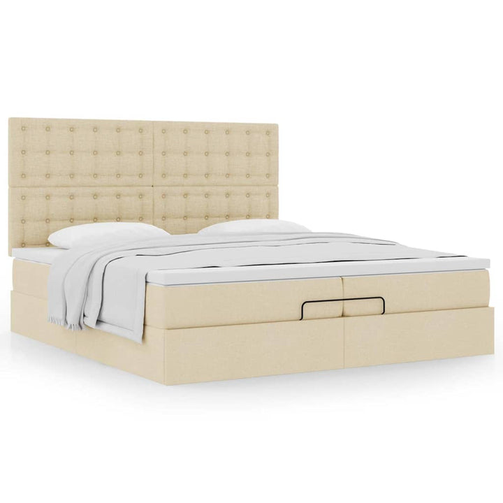 osmannisk sengeramme med madrasser 200x200 cm stof cremefarvet