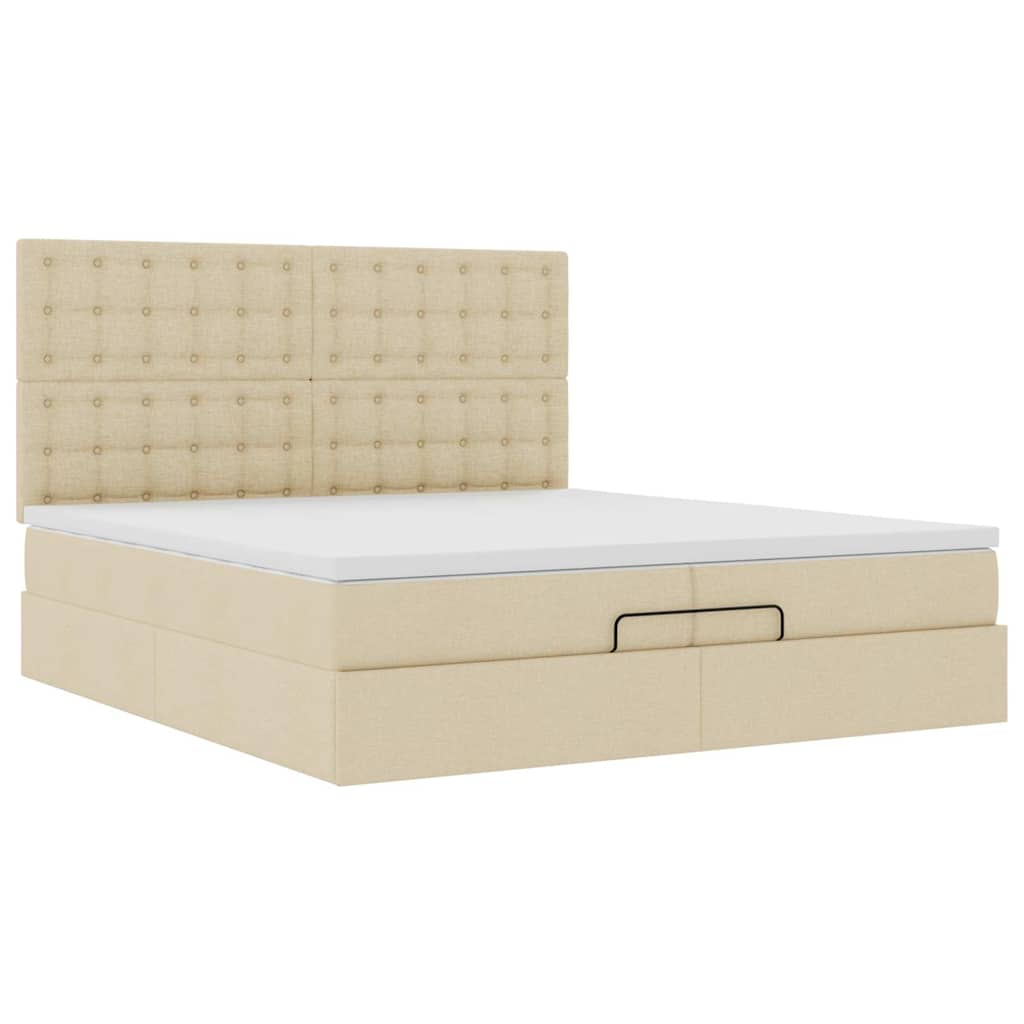 osmannisk sengeramme med madrasser 200x200 cm stof cremefarvet