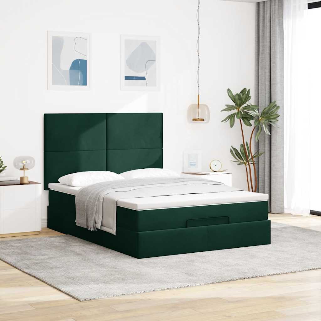 osmannisk sengeramme med madrasser 140x190 cm fløjl mørkegrøn