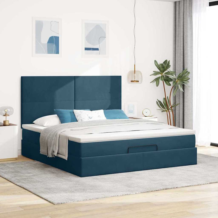 osmannisk sengeramme med madrasser 160x200 cm fløjl mørkeblå