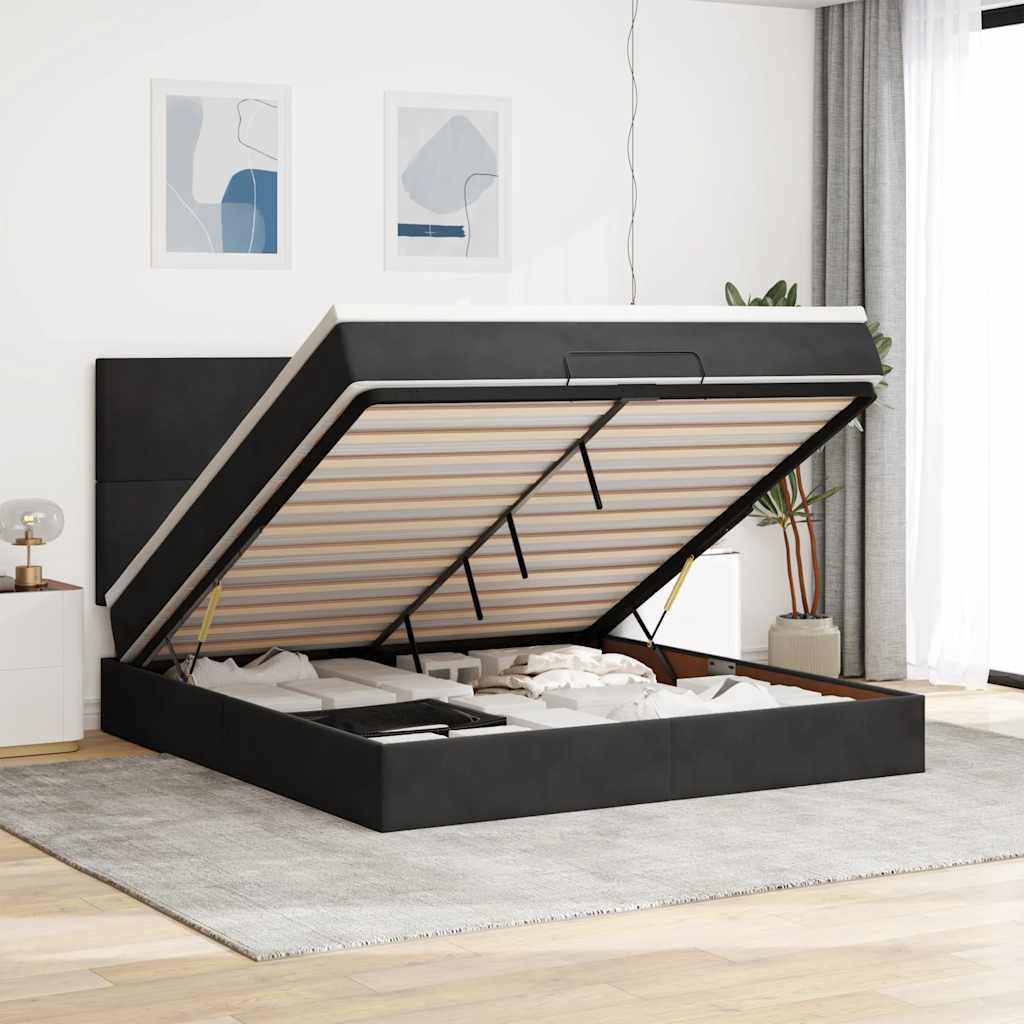 osmannisk sengeramme med madrasser 180x200 cm fløjl sort