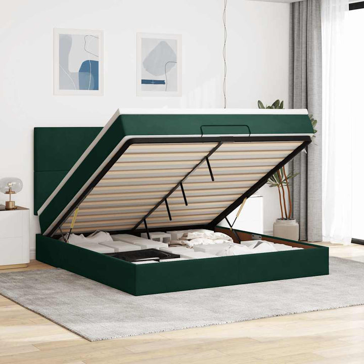osmannisk sengeramme med madrasser 180x200 cm fløjl mørkegrøn