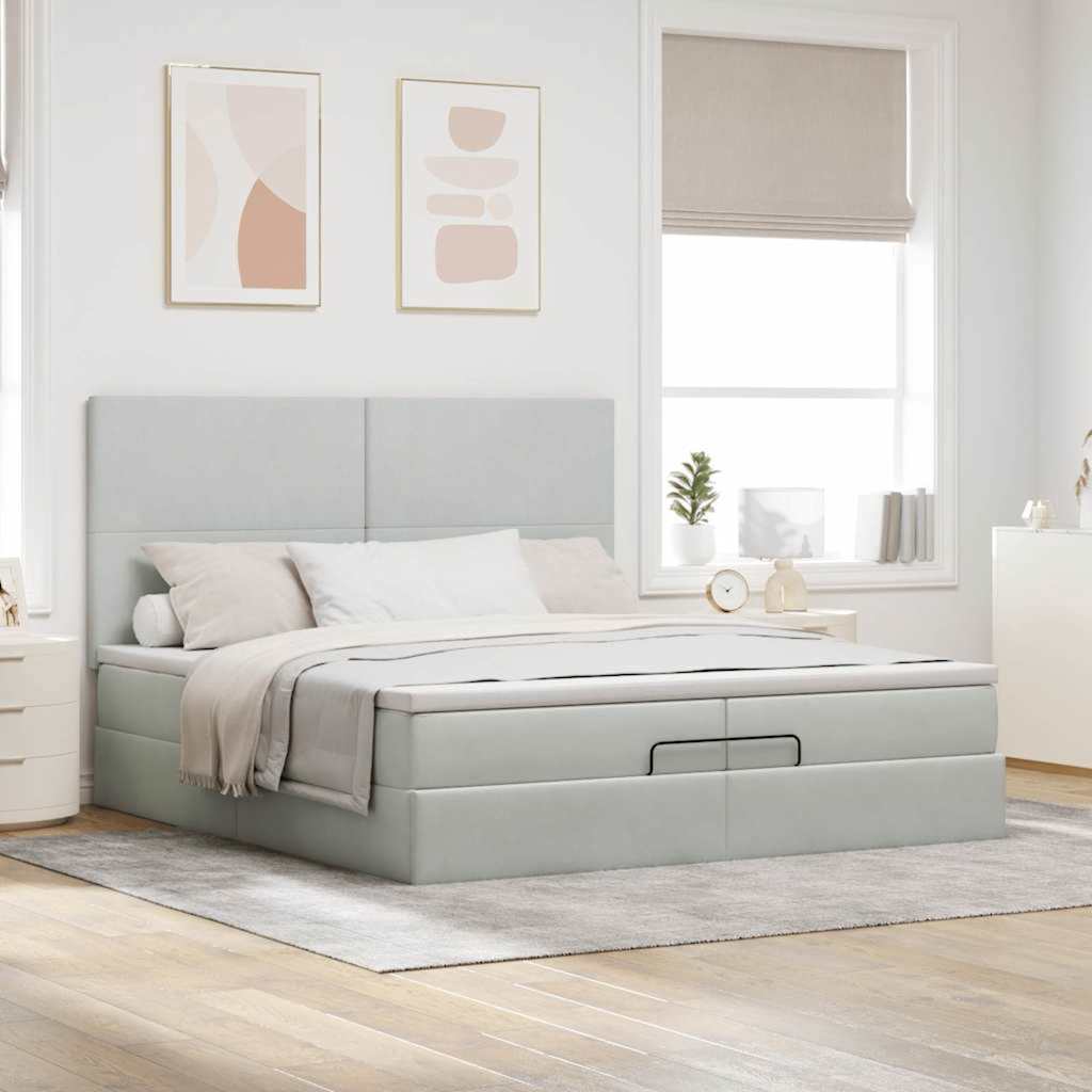osmannisk sengeramme med madrasser 200x200 cm fløjl lysegrå