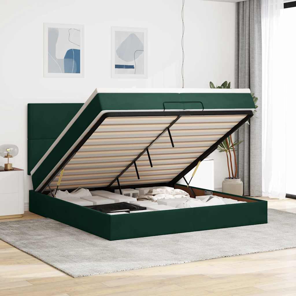 osmannisk sengeramme med madrasser 200x200 cm fløjl mørkegrøn
