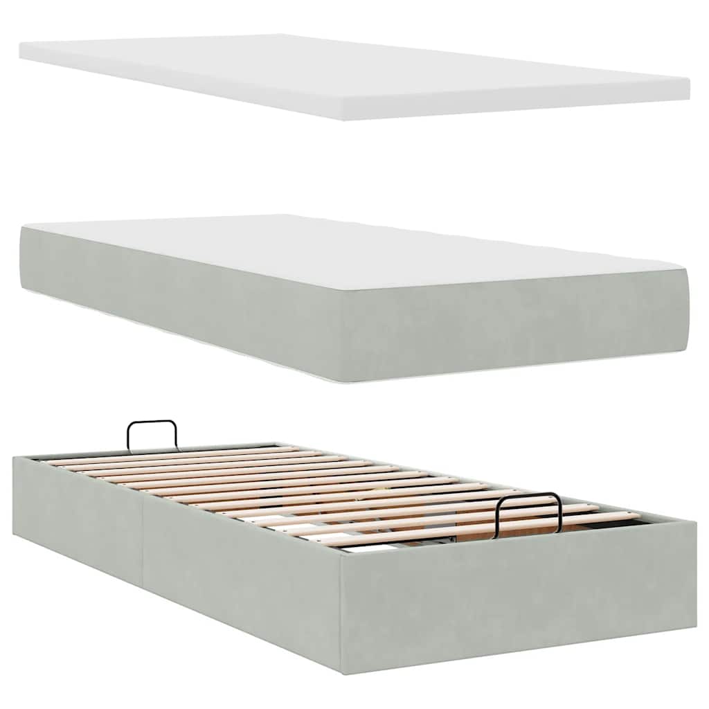 osmannisk sengeramme med madrasser 90x190 cm fløjl lysegrå