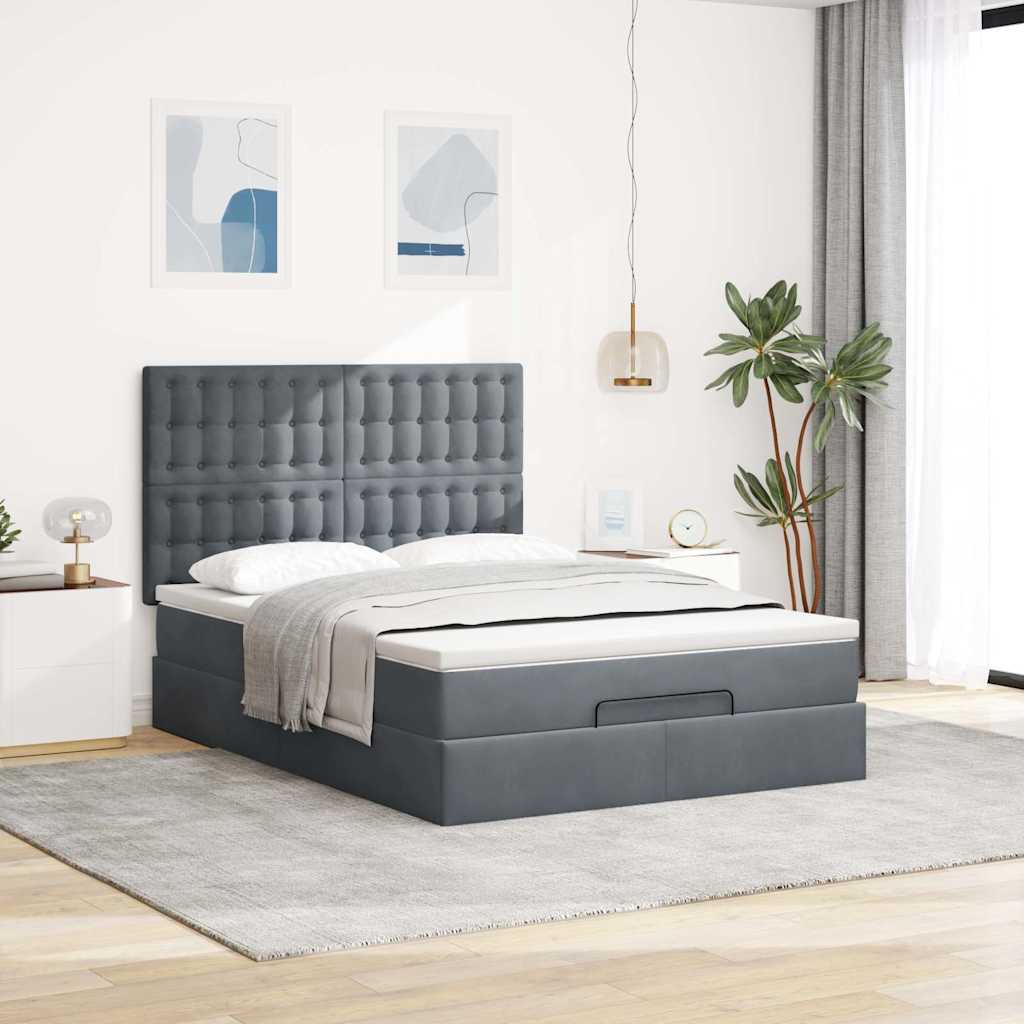 osmannisk sengeramme med madrasser 140x200 cm fløjl mørkegrå