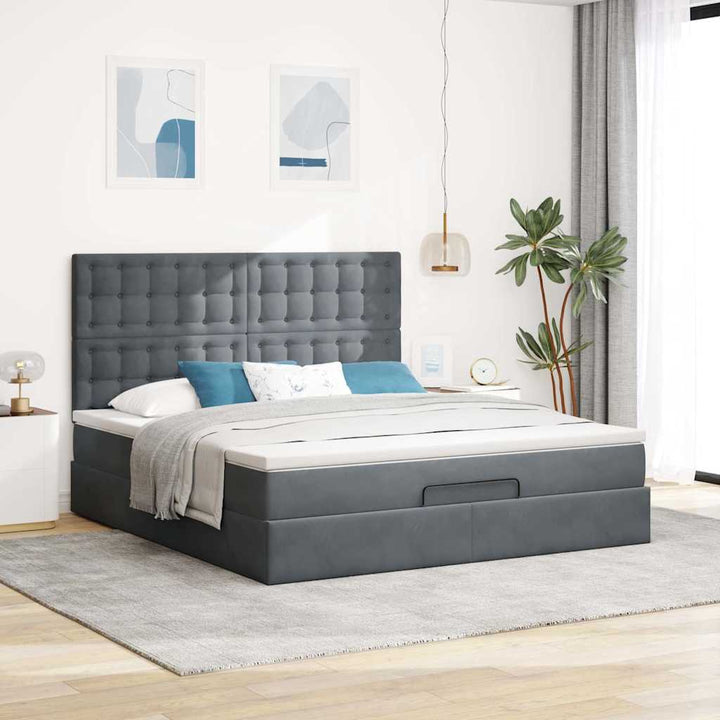 osmannisk sengeramme med madrasser 160x200 cm fløjl mørkegrå
