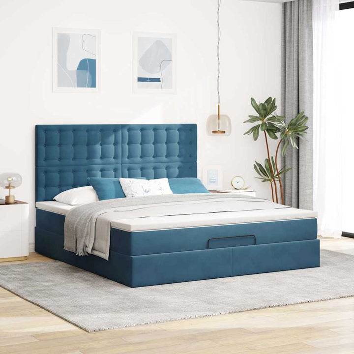 osmannisk sengeramme med madrasser 160x200 cm fløjl mørkeblå