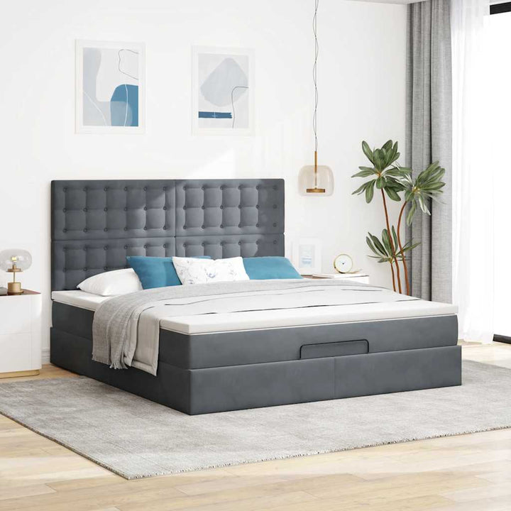 osmannisk sengeramme med madrasser 180x200 cm fløjl mørkegrå
