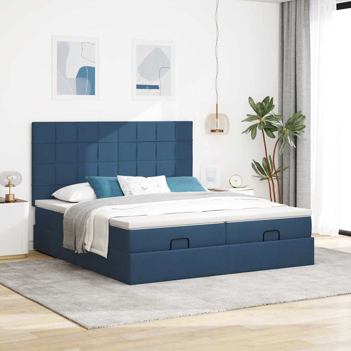 osmannisk sengeramme med madrasser 180x200 cm stof blå