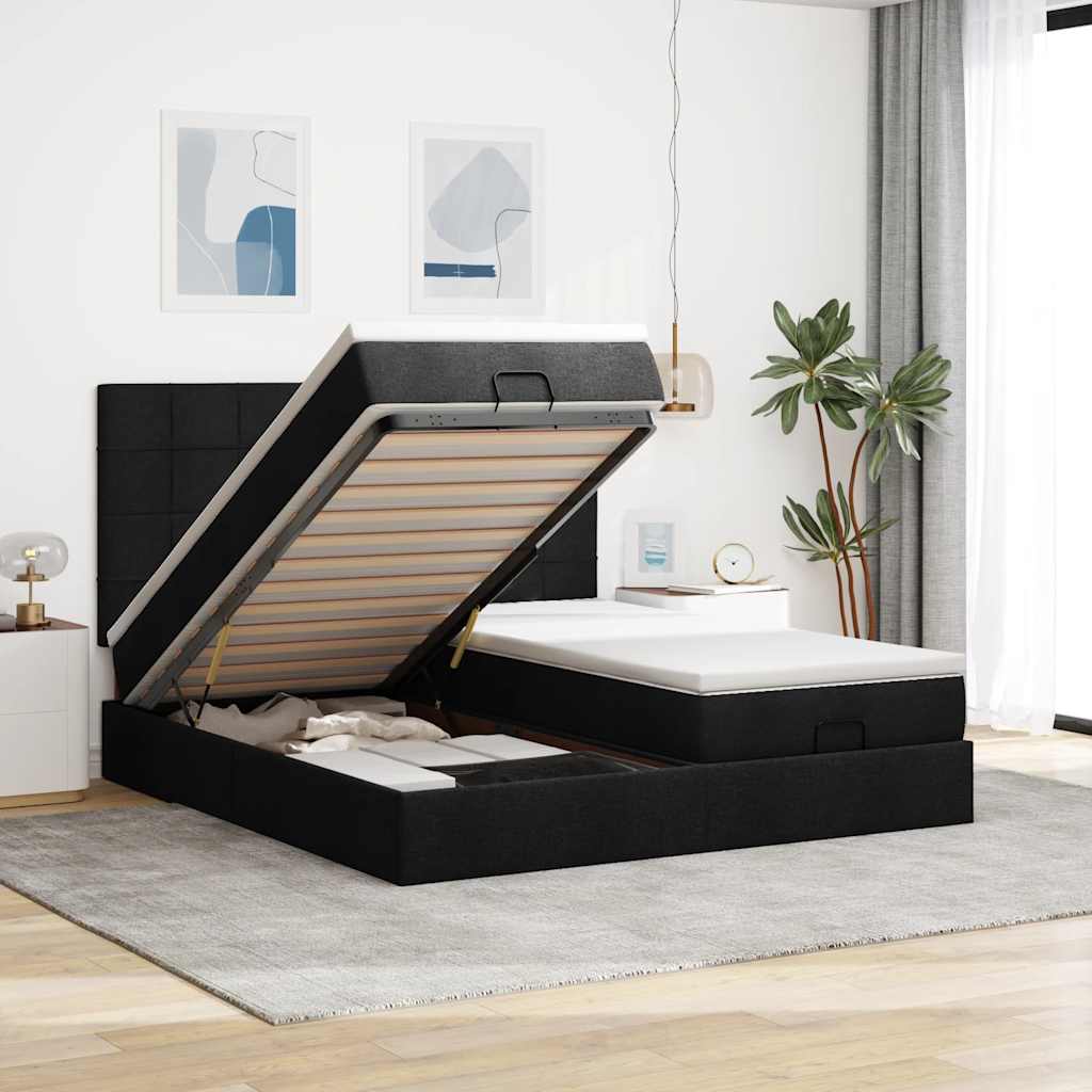 osmannisk sengeramme med madrasser 200x200 cm stof sort