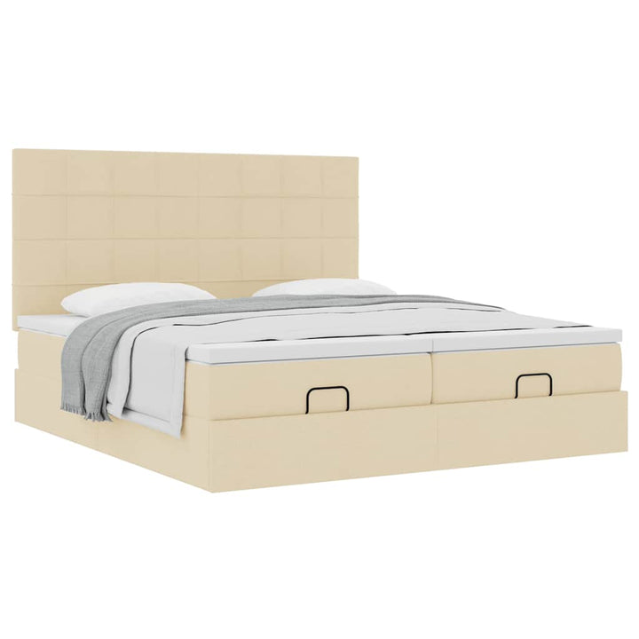 osmannisk sengeramme med madrasser 200x200 cm stof cremefarvet